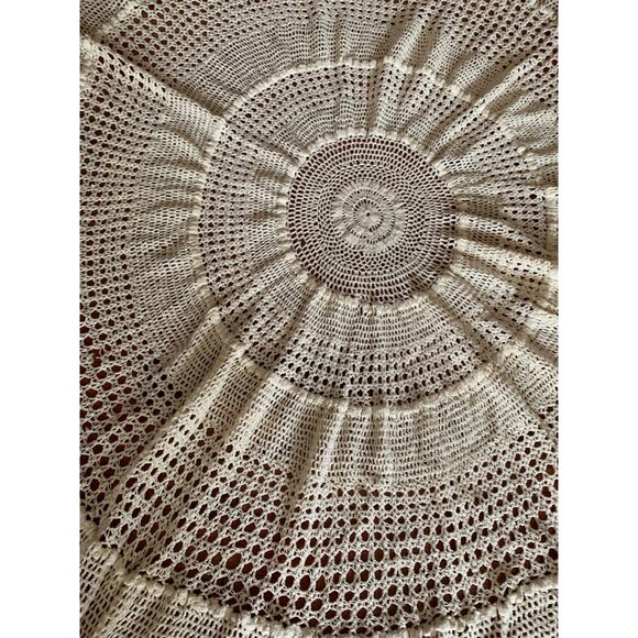Handmade Round Crochet Lace Doily 56" Cream Cotton Home Decor - Picture 2 of 10